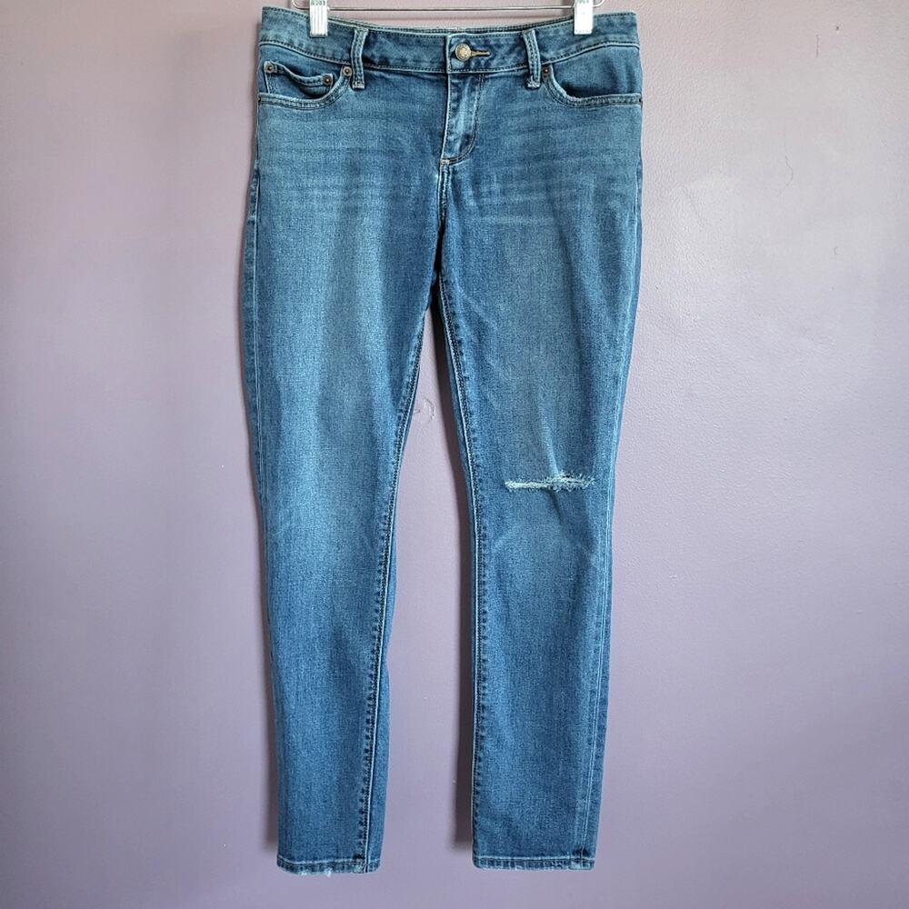 Lucky Brand Busted Knee Low Rise Dark Wash Lolita Cropped Ankle Skinny Jeans